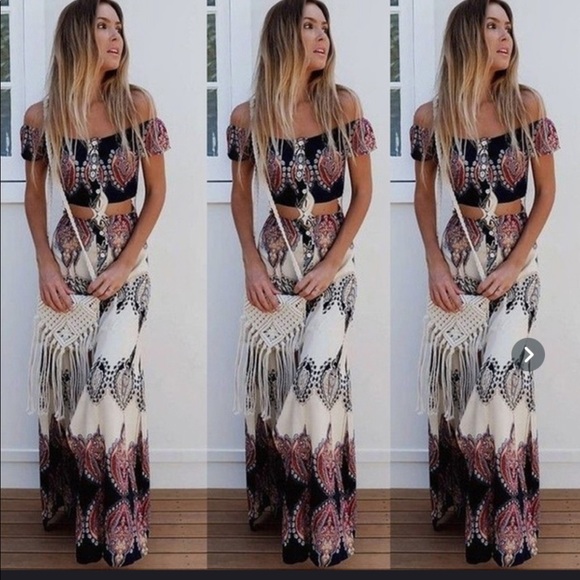 Off Shoulder Crop Top and Split Long Skirt - Picture 2 of 5